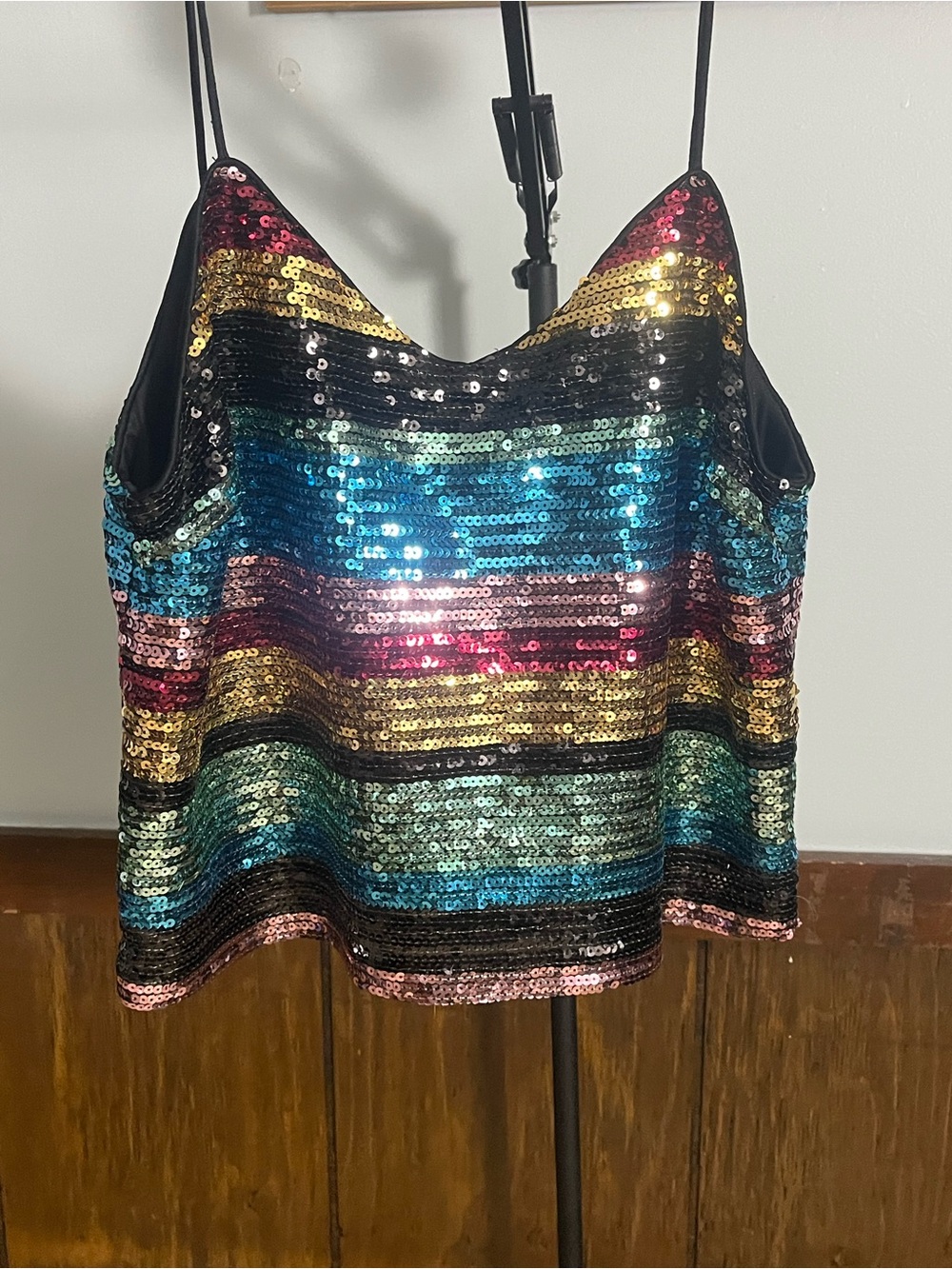 Wayf Multicolor Sequin Stripe Cami - Teal, Gold, Pink, Black